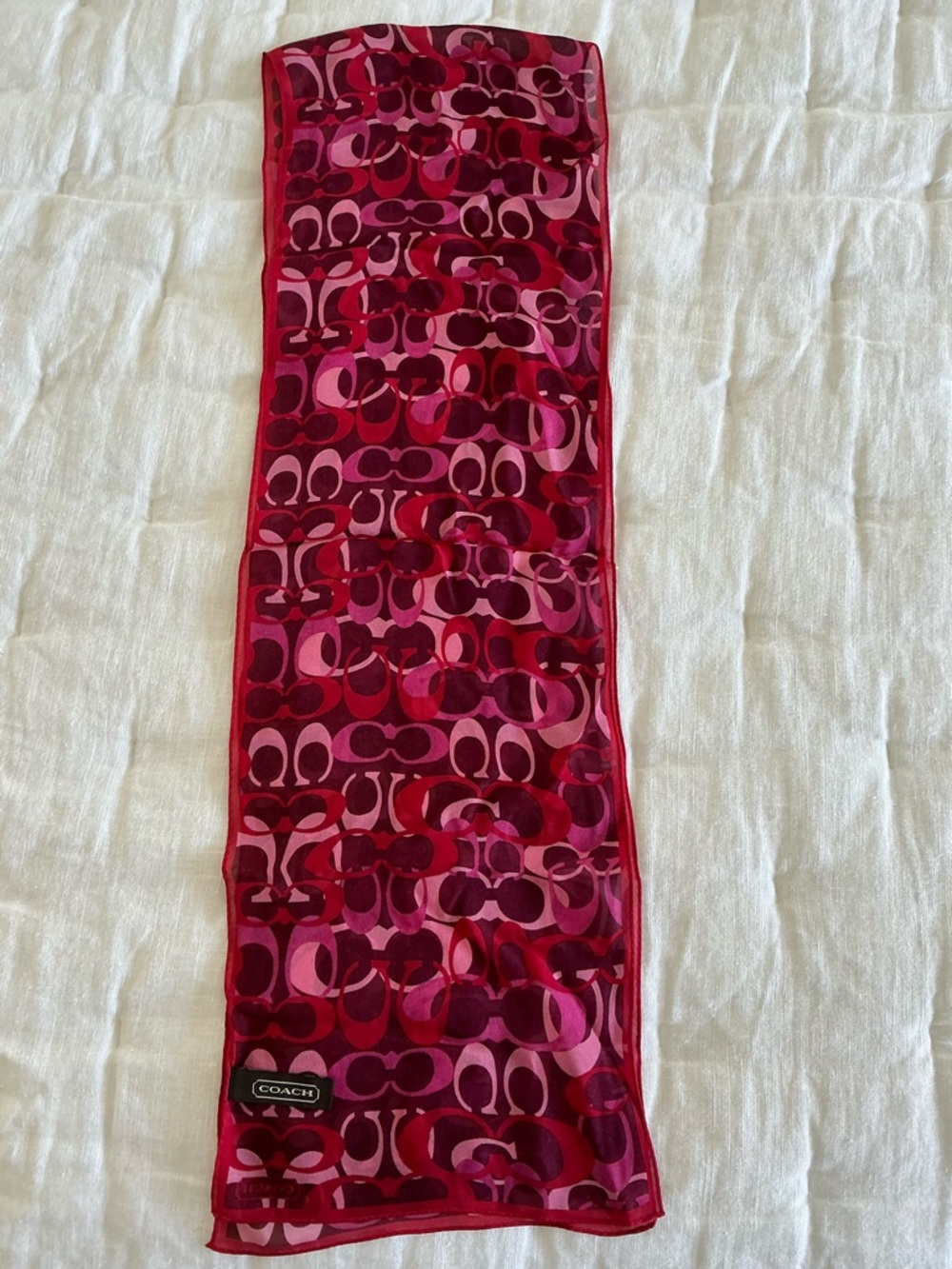 Coach Red and Pink Signature Silk Scarf